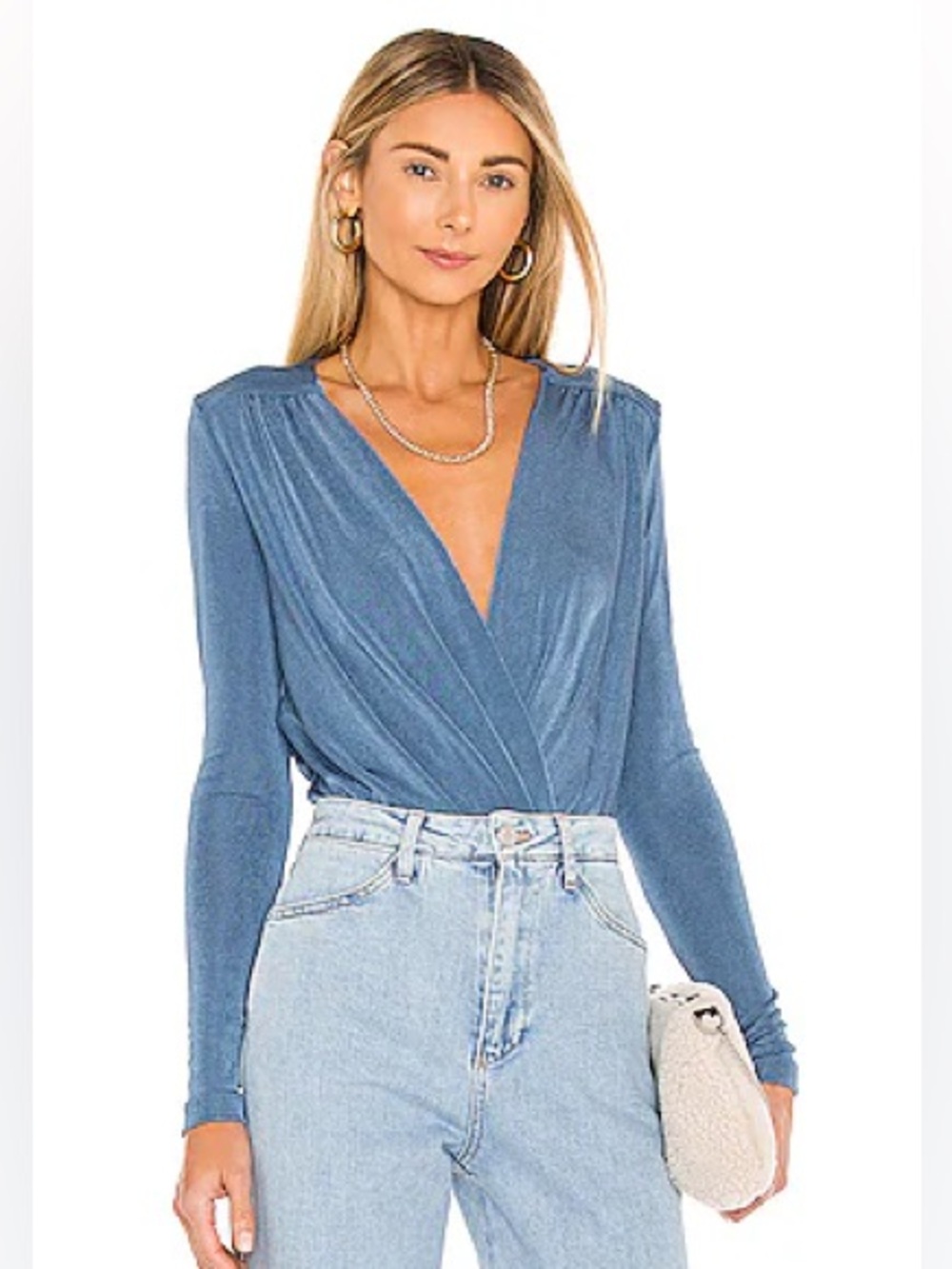 Free People "Turnt" Surplice Wrap Bodysuit Copenhagen Blue Size XS